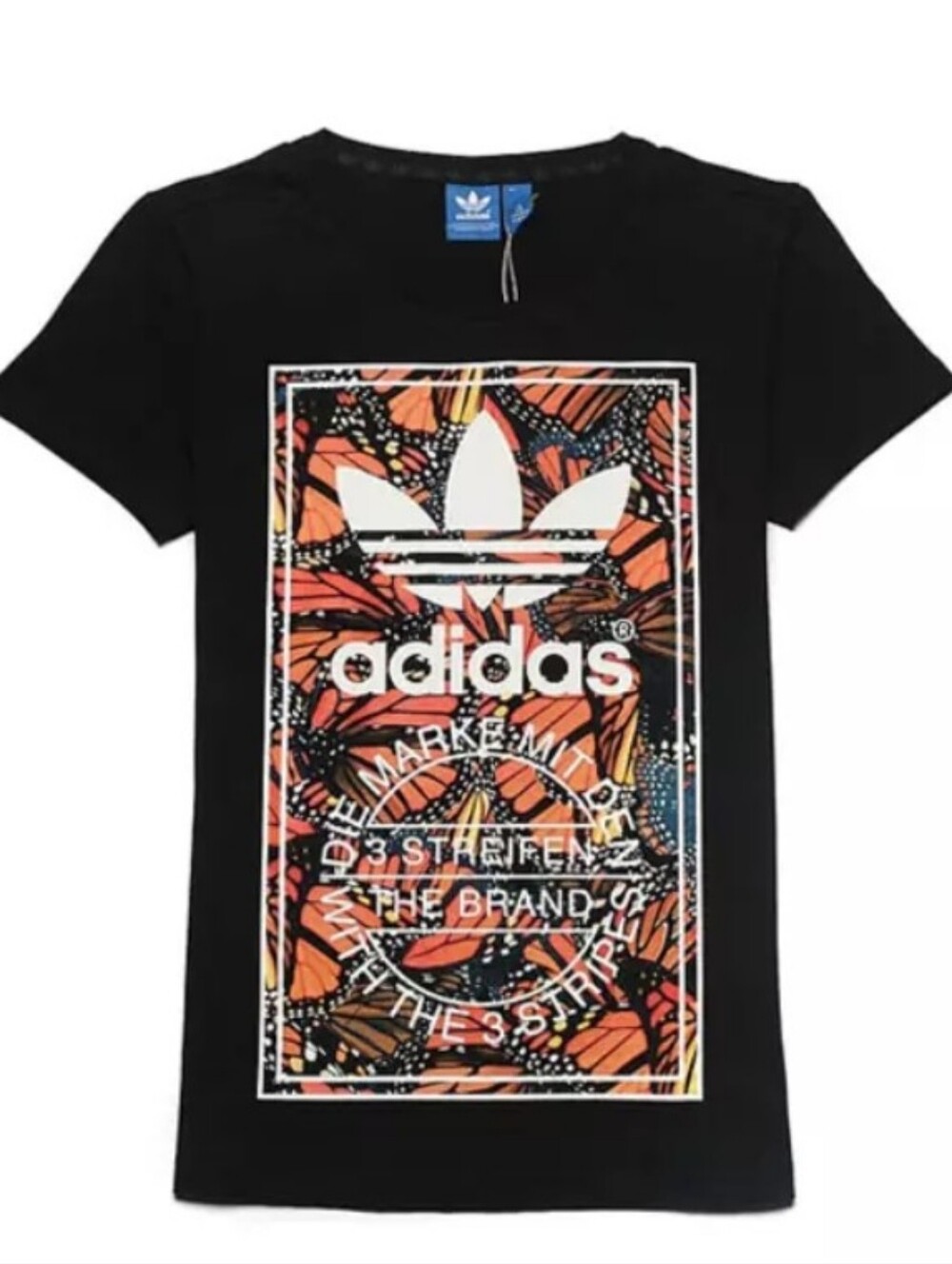 Adidas Originals Women's Butterfly Print Tongue Label T-Shirt Size Medium
